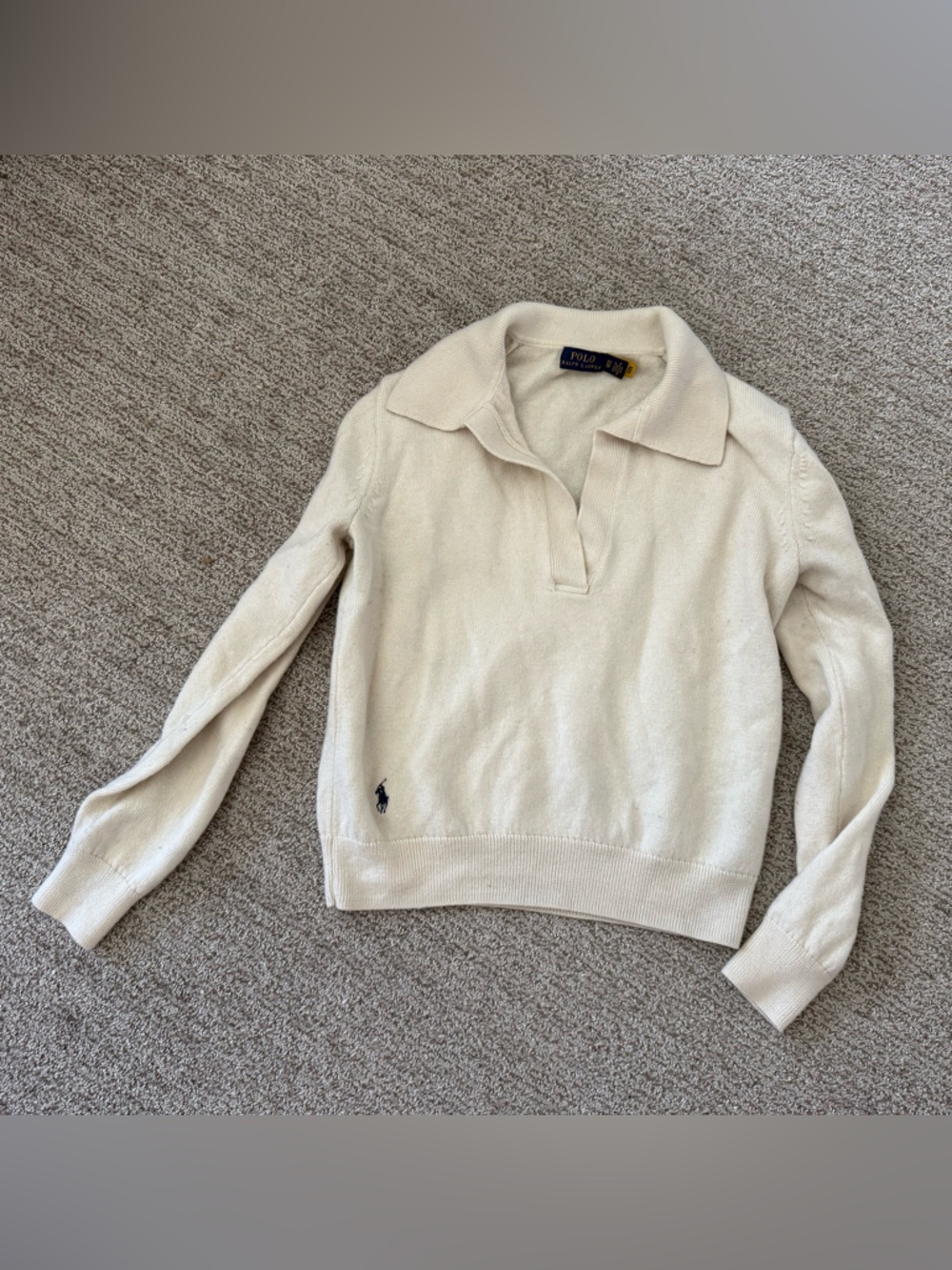 Polo by Ralph Lauren Cream V-Neck Cowl Polo Sweater